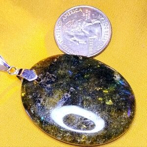 UNIQUELY BEAUTIFUL LABRADORITE, STERLING PENDANT &- CHAIN. CHOOSE LENGTH-16"-20"